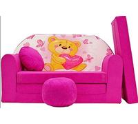 Canapé-lit pour enfants avec repose-pieds et coussin, rose