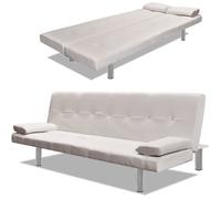 Canapé-lit Réglable avec 2 Oreillers Cuir Synthétique Blanc Crème Salon - Convertible - Contemporain - Design