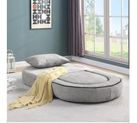 Canapé-lit Relevable Clic-Clac en Chenille gris - Banquette Convertible avec Pouf, Sans Montage, Design Gain de Place - 100x90x42cm