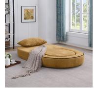 Canapé-lit Relevable Clic-Clac en Chenille Jaune - Banquette Convertible avec Pouf, Sans Montage, Design Gain de Place - 100x90x42cm