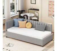 Canapé-lit rembourré 90*200 lit multifonctionnel avec sommier à lattes tissu velours doux pour la peau gris