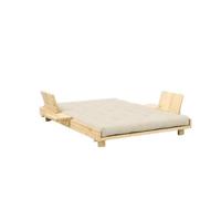 Canapé-lit Social avec 2 dossiers, tables d'appoint et matelas 140x200 cm, pin laqué clair/ Beige 747