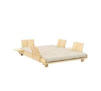 Canapé-lit Social avec 4 dossiers, tables d'appoint et matelas 140x200 cm, pin laqué clair/ Beige 747
