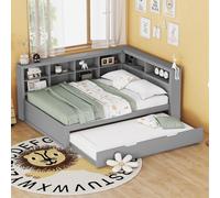 Canapé-lit Sweiko 140x200, lit extensible 90x190 avec prise USB et plusieurs compartiments de rangement, lit en bois massif, lit double, lit multifonctionnel en bois, gris .