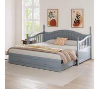 Canapé-lit Sweiko en bois massif 90/180x190 cm, avec tiroirs et sommier à lattes, lit multifonctionnel en pin, gris