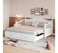 Canapé-lit Sweiko en bois massif 90/180x190 cm, avec tiroirs et sommier à lattes, lit multifonctionnel en pin, blanc