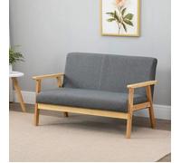 Canapé Moderne, Fauteuil 2 Places, Siège en Tissu de Lin et Cadre en Bois