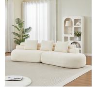 Canapé modulable 2 pièces en chenille beige, 3 places, forme arrondie configurable droite ou demi-lune