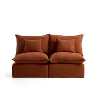 Canapé modulable 2 places Anarela avec housse déhoussable en lin couleur terre cuite, 180 cm, certifié FSC Mix.
