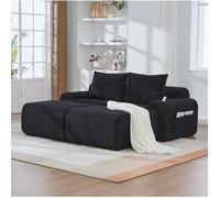 Canapé modulable 2 places noir L 200 x P 174 x H 80 cm avec 2 poufs, porte-gobelet