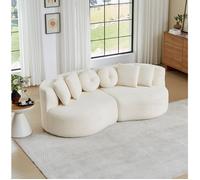 Canapé Modulable 3 Places 2 Modules Forme Demi-Lune Dossier Continu - HAVRYA - 6 Coussins, Chenille Beige