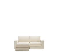 Canapé modulable 3 places Alea avec housse déhoussable en chenille, méridienne gauche, écru, 220 cm