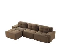 Canapé modulable 3 places avec ottoman en velours côtelé marron