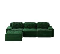 Canapé modulable 3 places avec ottoman en velours côtelé vert