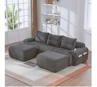 Canapé modulable 3 places gris foncé L 268 x P 174 x H 66 cm avec 2 poufs, porte-gobelet, poche