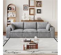 Canape modulable 3 places sans montage, coussins amovibles, soutien en mousse, velours cotele gris, 260 × 90 × 60 cm - UVRION