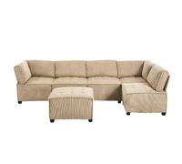 Canapé modulable 308/154/81,99 cm kaki en velours côtelé 6 places convertible
