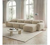 Canapé modulable 378x179x73 cm - 4 places - Tissu peluche Kaki Clair - Sans montage, Mousse 32D haute résilience