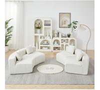 Canapé Modulable 4 Places Arrondi avec 2 Coussins - TCQPZ - sans Montage en Chenille Beige 383 5 × 83 8 × 73 6 cm