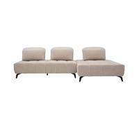 Canapé modulable 4 places avec têtières ajustables en tissu effet velours taupe et métal noir OLMO