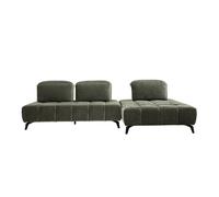 Canapé modulable 4 places avec têtières ajustables en tissu effet velours vert kaki et métal noir OLMO