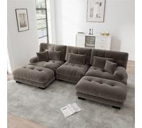 Canapé modulable 5 places, d'angle convertible avec ottomans, en chenille, marron