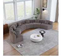 Canapé modulable arrondi 6 places en chenille avec 2 coussins sans montage gris - UVRION
