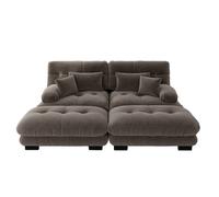 Canapé modulable brun en chenille avec 2 ottomans et coussins de soutien