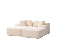 Canapé modulable compressé 2 places en chenille beige, mousse 30D, livré monté, fond antidérapant