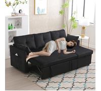 Canapé Modulable Convertible 3 Places en Velours Côtelé Noir - Canapé d'Angle avec Coffre - Design Moderne - 206x108x88cm