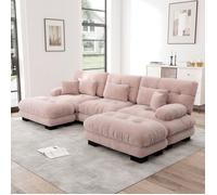 Canapé modulable d'angle U convertible 3 places avec ottoman - BEAUNIV - chenille grand format rose