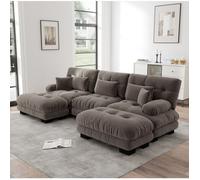 Canapé modulable d'angle U convertible 3 places en chenille marron avec ottoman grand format VEVXYN