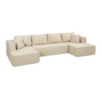 HOMCOM Canapé Modulaire en U Compressé 337 cm Velours Côtelé Crème