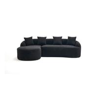 Canapé modulable incurvé 3 places avec méridienne gauche en chenille noire