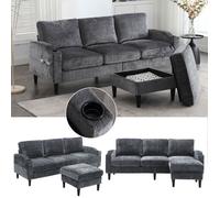 Canapé modulable Nuage en chenille Gris 3 places - Pouf avec rangement - porte-gobelet et poches latérales - Douceur cocooning