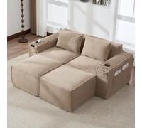 Canapé modulaire 2 places avec 2 repose-pieds - Structure à ressorts et rembourrage en mousse haute densité - Revêtement en tissu corduroy - Porte-gobelets et poches latérales - Pas d'assemblage requi