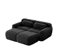 Canapé modulaire 2 places noir en peluche avec 2 ottomans sans montage