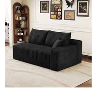 Canapé Modulaire 2 Places sans Montage, Assise Profonde, Accoudoir Droit, Velours Côtelé Noir 151 × 91 × 84 cm - UVRION