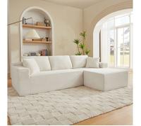 Canapé modulaire 3 places 4 configurations, coussins dossier et têtière amovibles, mousse et ressorts blanc - UVRION