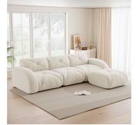 Canapé modulaire 3 places avec pouf, chenille beige clair, sans montage, base antidérapante, salon