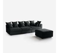 Canapé modulaire 3 places d'angle avec coussins et pouf Cortina B DX - Noir