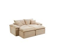 Canapé Modulaire 3 Places en Velours Côtelé Beige - Confort Haute Densité, Design Ergonomique & Flexible pour Salon