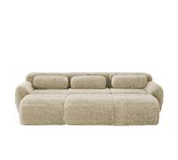 Canapé modulaire 3 places kaki clair en peluche avec 3 ottomans