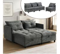 Canapé Modulaire 4 Places avec Rangement Caché Convertible en Lit Double Tissu Chenille Doux Idéal pour Salon/Famille Gris