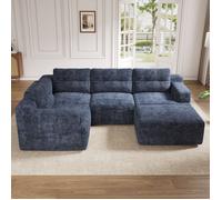 Canapé modulaire 5 places convertible en angle ou en U - LPOSPI - sans cadre, avec pouf, chenille bleue