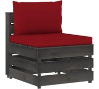 Canapé modulaire central avec coussins rouge vin, canapé en palettes en bois de pin traité en gris, dimensions 60x70x66 cm. Élément central de canapé d'extérieur pour jardin et terrasse