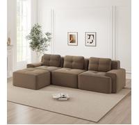 Canapé Modulaire Cloud sans Structure en L, Sofa 3 Places avec Pouf en Velours Côté Marron, Design Moderne sans Montage, Salon