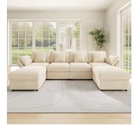 Canapé modulaire convertible - Forme en U/L - Tissu chenille doux - Dimensions 284x156 5x86 cm - 2 poufs inclus