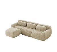 Canapé modulaire d’angle kaki clair en peluche sans montage avec coussins