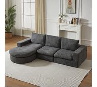 Canapé Modulaire d'Angle L,3 Places,Avec méridienne,Tissu Chenille Doux,Relax et Repos avec Coussin de Nuque,Gris